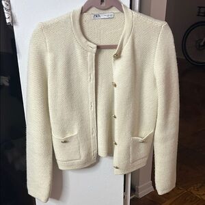 Zara Ivory Textured Women's Blazer